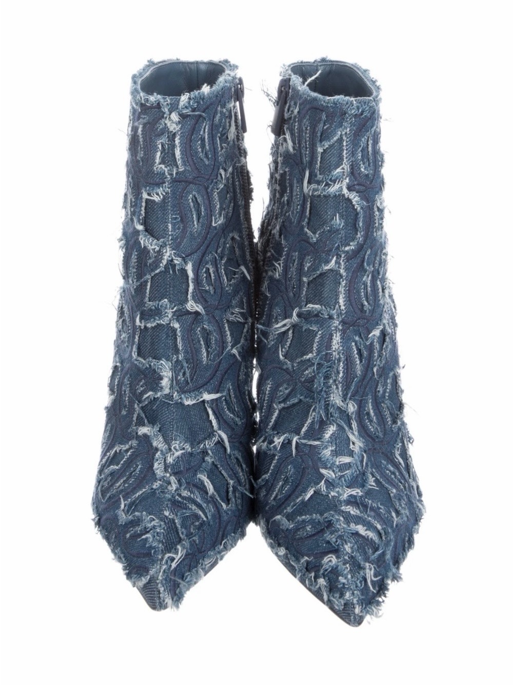 Christian Louboutin Distressed Denim Pointed Toe Ankle Boots - Blue EUR SIZE 39